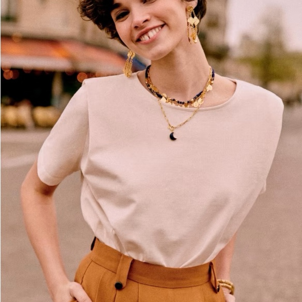 Sezane Paxton/Sézane Paxton Cream Short Sleeve Shirt, New with Tags